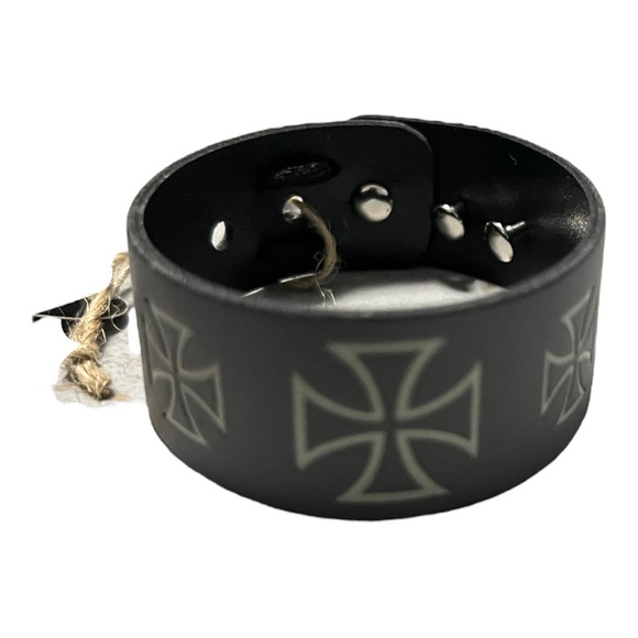 Jewelry - Y2K NWT faux leather wristband iron cross. Three metal snaps adjust for wrists